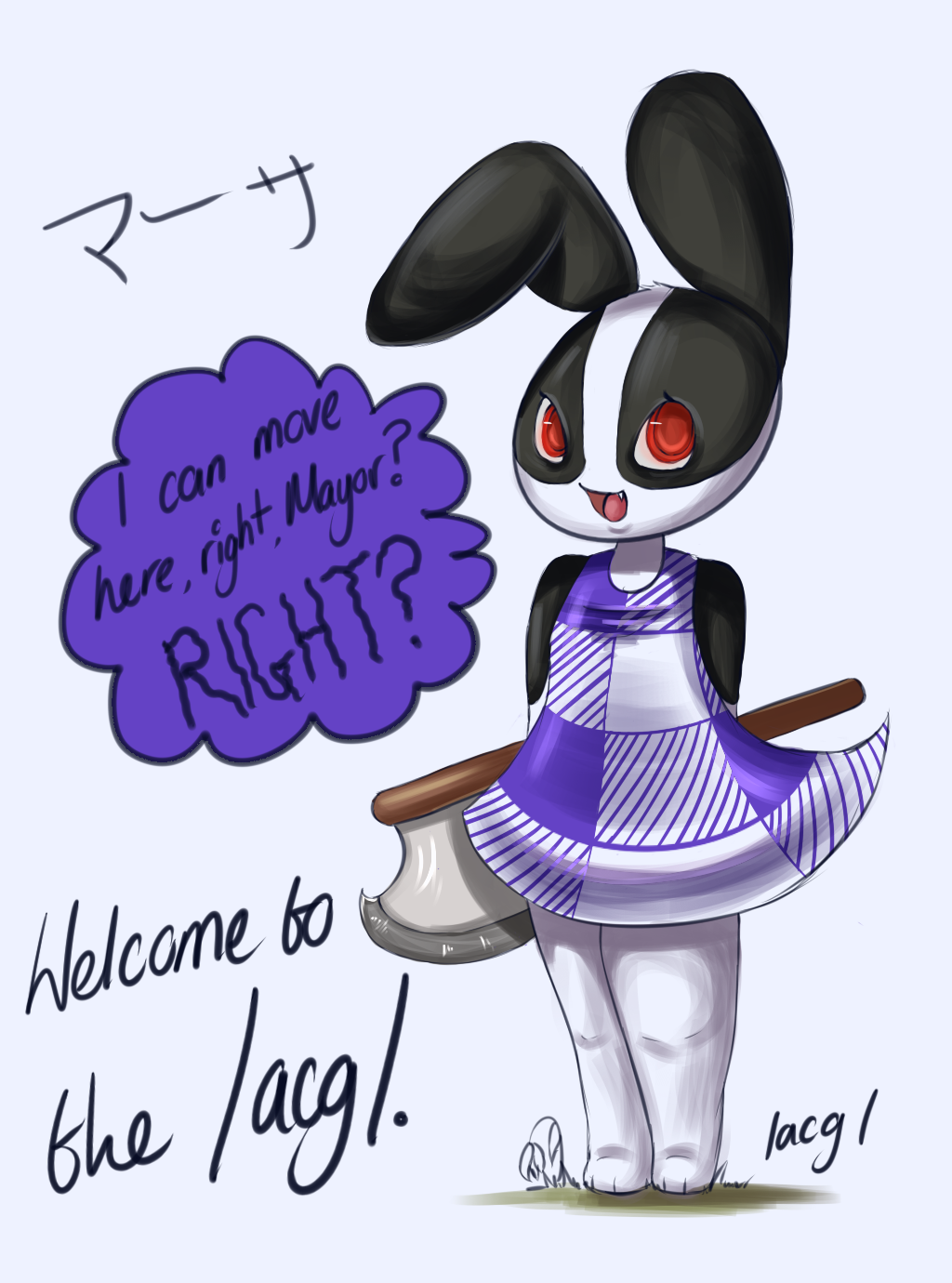 animal_crossing axe dotty dotty_(animal_crossing) lacgl lagomorph mammal nintendo plain_background rabbit source_request unknown_artist video_games weapon white_background
