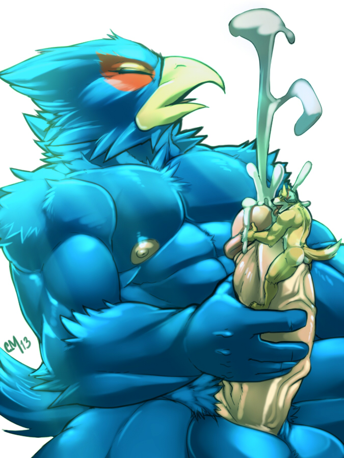 5_fingers abs anthro avian balls barefoot beak biceps big_balls big_muscles big_penis bird blue_body blue_fur butt canine chest_tuft cum cum_on_penis cum_string cumshot cursedmarked erection eyelashes eyes_closed falco_lombardi feathers fox fox_mccloud fur gay holding_penis interspecies leaking licking macro male mammal manly muscles nintendo nipples nude open_mouth orgasm pecs penis penis_grab pink_penis pink_skin plain_background pose presenting presenting_hindquarters raised_arm shadow sheath shiny size_difference skin spread_legs spreading star_fox thick thick_penis toned tongue tongue_out tuft vein video_games white_background