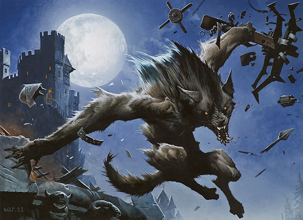 castle full_moon magic_the_gathering mammal moon polearm siege_engine solo spear wayne_reynolds were werewolf wizards_of_the_coast
