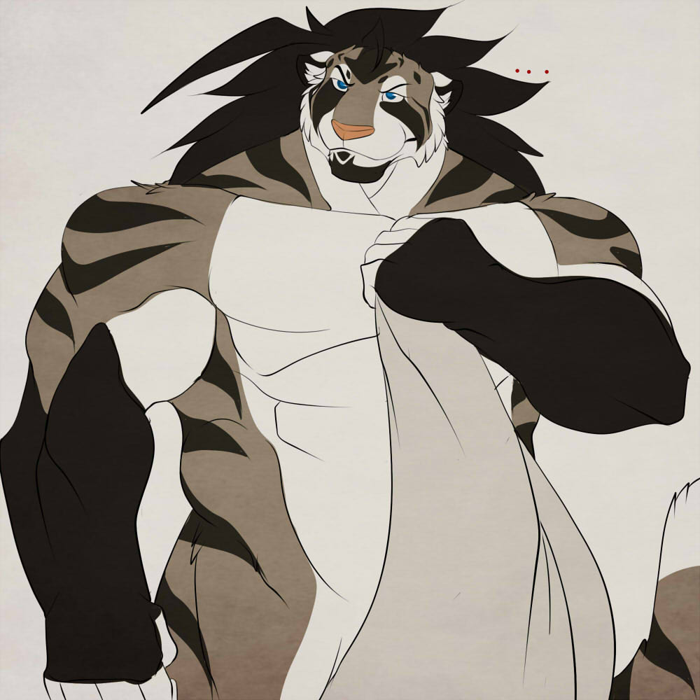 big_muscles black_hair blue_eyes dazen_(character) dazen_cobalt feline hair male mammal muscles nude pink_nose solo tiger