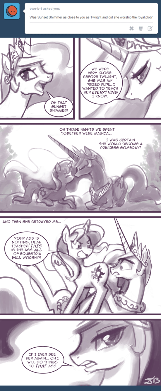 black_and_white english_text equestria_girls equine female feral friendship_is_magic horn horse john_joseco kissing lesbian mammal monochrome my_little_pony pony princess princess_celestia_(mlp) royalty sunset_shimmer_(eg) text tumblr unicorn winged_unicorn wings