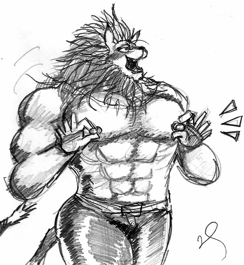 anthro biceps big_muscles blush digimon feline fur leomon lion male mammal monochrome muscles nipple_pinch nipples pecs pencil pose sketch solo standing topless traditional_media unknown_artist