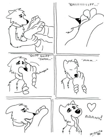 &lt;3 canine chest_tuft collar comic drooling english_text foot_fetish fur hindpaw larger_image_at_source licking mammal monochrome paws saliva signature sniffing text toesdog tongue tuft