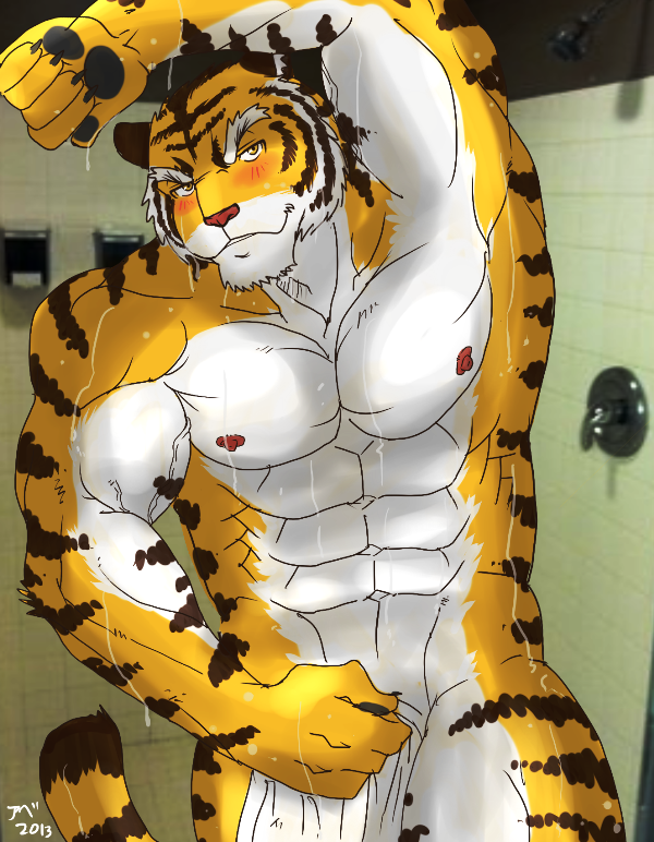abs anthro beast beefcake biceps big_muscles black_fur blush body_markings canine claws clothing feline flexing fur gorgeous grin hair hentist hot hunk looking_at_viewer male mammal manful manly markings muscles nipples nude orange_fur pecs pink_nose pose shower smile solo stripes strong tiger toned toragami_gaou vein virility water wet white_fur yellow_eyes