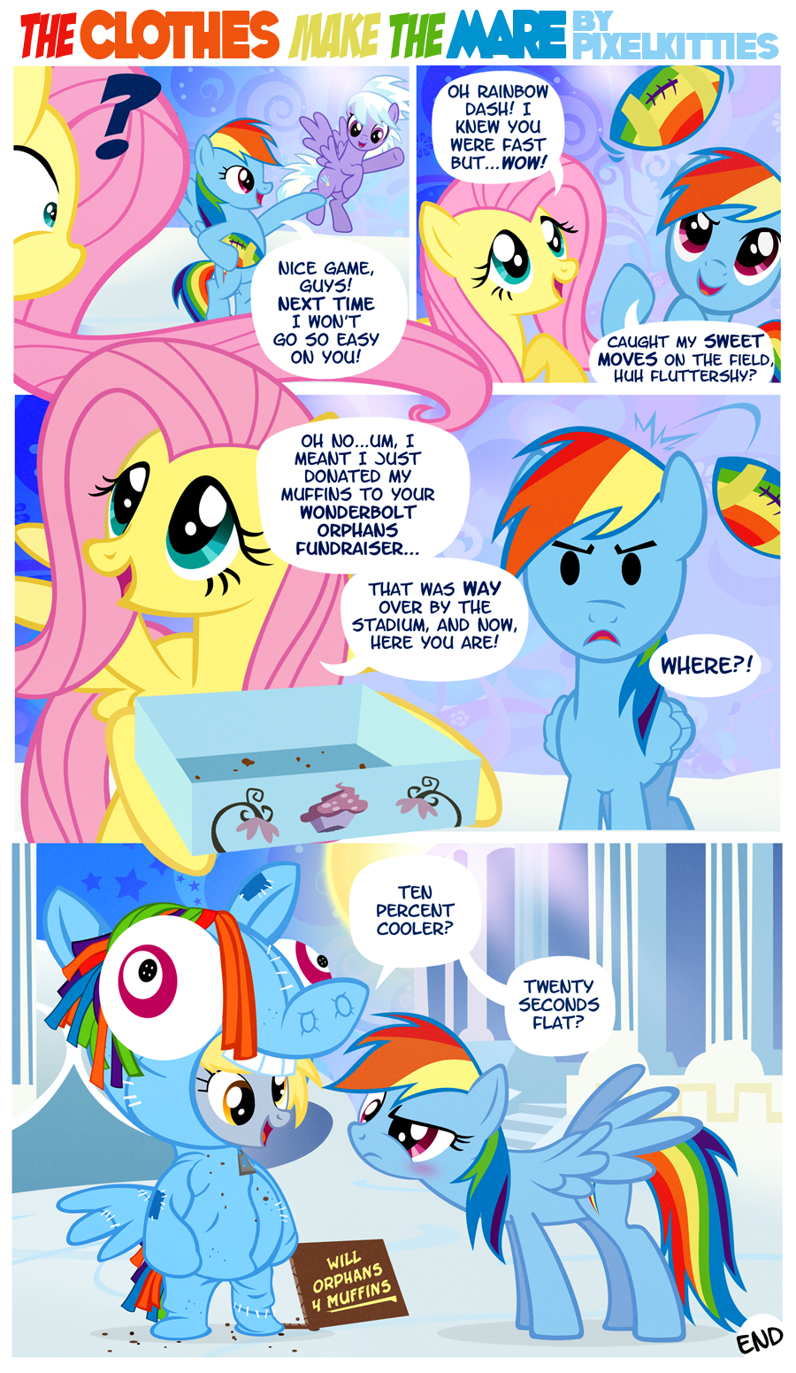 all_fours begging blonde_hair blue_eyes blue_fur blush box cloud_chaser_(mlp) cloudsdale comic confused cosplay crumbs derp derp_eyes derpy_hooves_(mlp) dialog disguise dot_eyes equine female feral fluttershy_(mlp) flying football friendship_is_magic frown fur grey_fur hair horse humor mammal muffins multi-colored_hair my_little_pony open_mouth pegasus pink_hair pixelkitties pony purple_eyes purple_fur rainbow_dash_(mlp) sign smile standing text tongue two_tone_hair wings yellow_eyes yellow_fur
