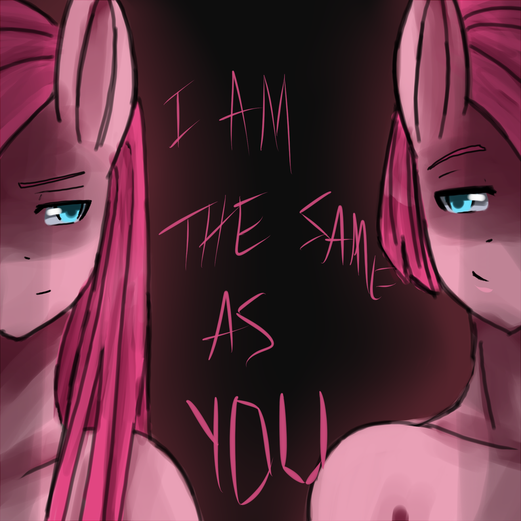anthro anthrofied blue_eyes chiakitasso crossgender duo english_text equine female friendship_is_magic hair horse long_hair male mammal my_little_pony pink_hair pinkamena_(mlp) pinkie_pie_(mlp) pony straight_hair text