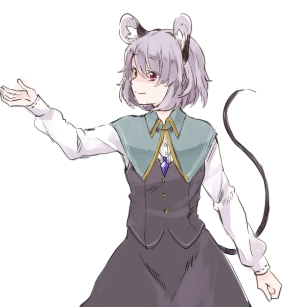 akagashi_hagane animal_ears bad_id bad_pixiv_id grey_hair mouse_ears mouse_tail nazrin short_hair simple_background smile solo tail touhou white_background