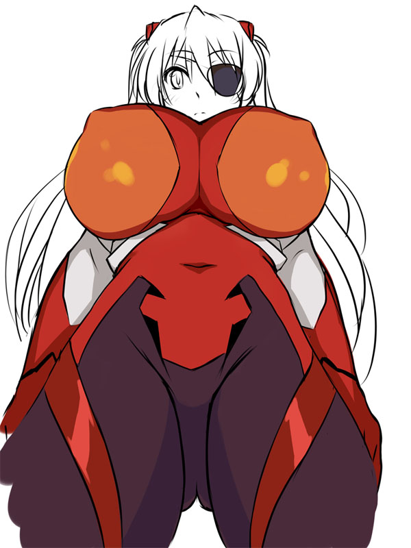 alternate_breast_size bad_id bad_pixiv_id blush bodysuit breast_expansion breasts cosplay covered_nipples evangelion:_3.0_you_can_(not)_redo eyepatch from_below hairpods huge_breasts kamia_(not_found) long_hair looking_down matsuoka_kiyone neon_genesis_evangelion original partially_colored plugsuit rebuild_of_evangelion shikinami_asuka_langley shikinami_asuka_langley_(cosplay) solo souryuu_asuka_langley twintails