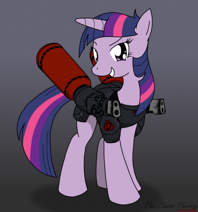 command_and_conquer command_and_conquer_3 english_text equine female feral flamethrower friendship_is_magic horn mammal my_little_pony nod ranged_weapon smile solo text theoretical_chaos twilight_sparkle_(mlp) unicorn weapon