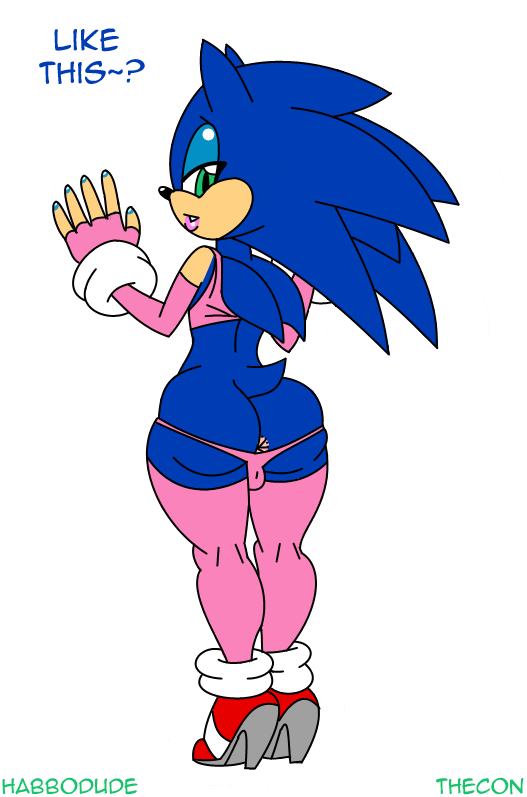 anus big_butt blue_hair butt english_text girly green_eyes habbodude hair hedgehog looking_at_viewer looking_back male mammal sega solo sonic_(series) sonic_the_hedgehog text thecon thong