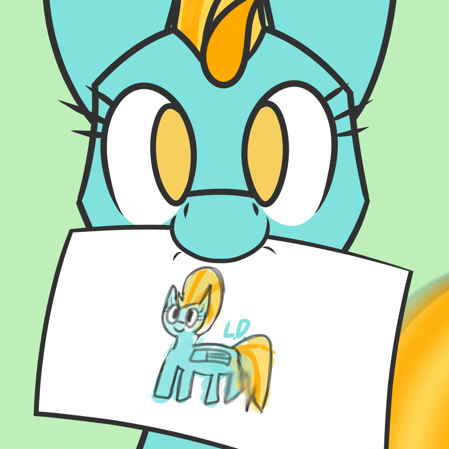 cute dileak dileakstudios drawing equine female friendship_is_magic fur green_background green_fur hair horse lightning_dust_(mlp) looking_at_viewer mammal my_little_pony paper pegasus plain_background pony solo tailwag text two_tone_hair wings yellow_eyes