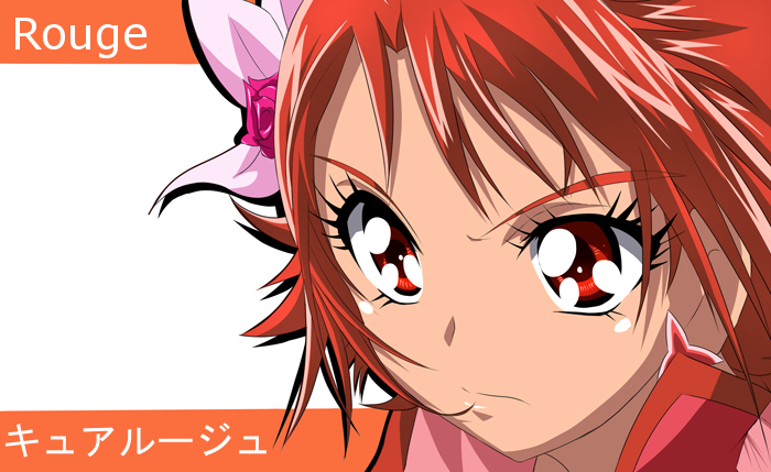 character_name cure_rouge earrings face flower hair_flower hair_ornament hair_ribbon haru_(nature_life) jewelry magical_girl natsuki_rin precure red_eyes red_hair ribbon serious short_hair solo yes!_precure_5