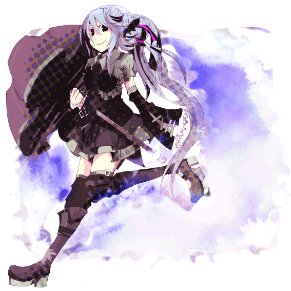 1girl bad_id bad_pixiv_id blue_hair detached_sleeves dress hatsune_miku long_hair platform_footwear solo thighhighs umbrella vocaloid