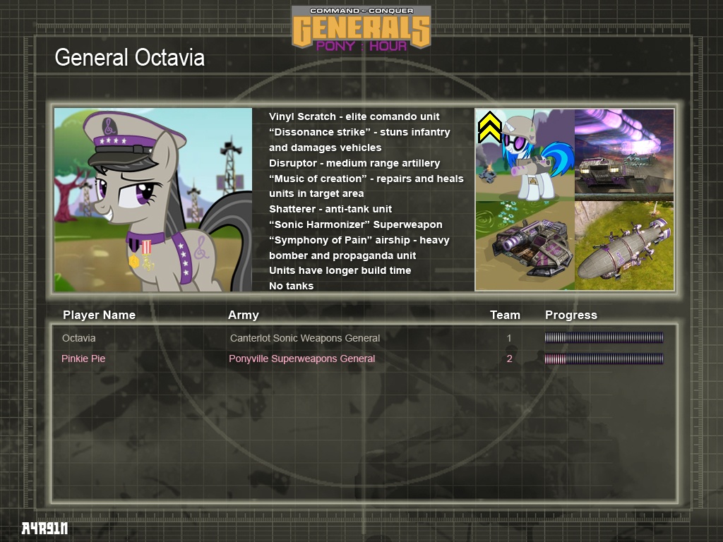 airship armor black_hair blimb blue_hair clothing command_and_conquer command_and_conquer_generals crossover cutie_mark english_text equine eyewear female feral friendship_is_magic fur grey_fur gun hair horn horse kirov mammal military my_little_pony octavia_(mlp) pony purple_eyes ranged_weapon smile tank text two_tone_hair unicorn uniform video_games vinyl_scratch_(mlp) weapon white_fur