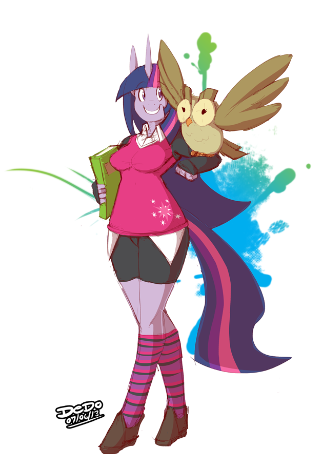 anthrofied avian bird breasts clothed clothing duo equine female feral friendship_is_magic grin horn horse lionalliance male mammal my_little_pony owl owlowiscious_(mlp) pet pony twilight_sparkle_(mlp) unicorn