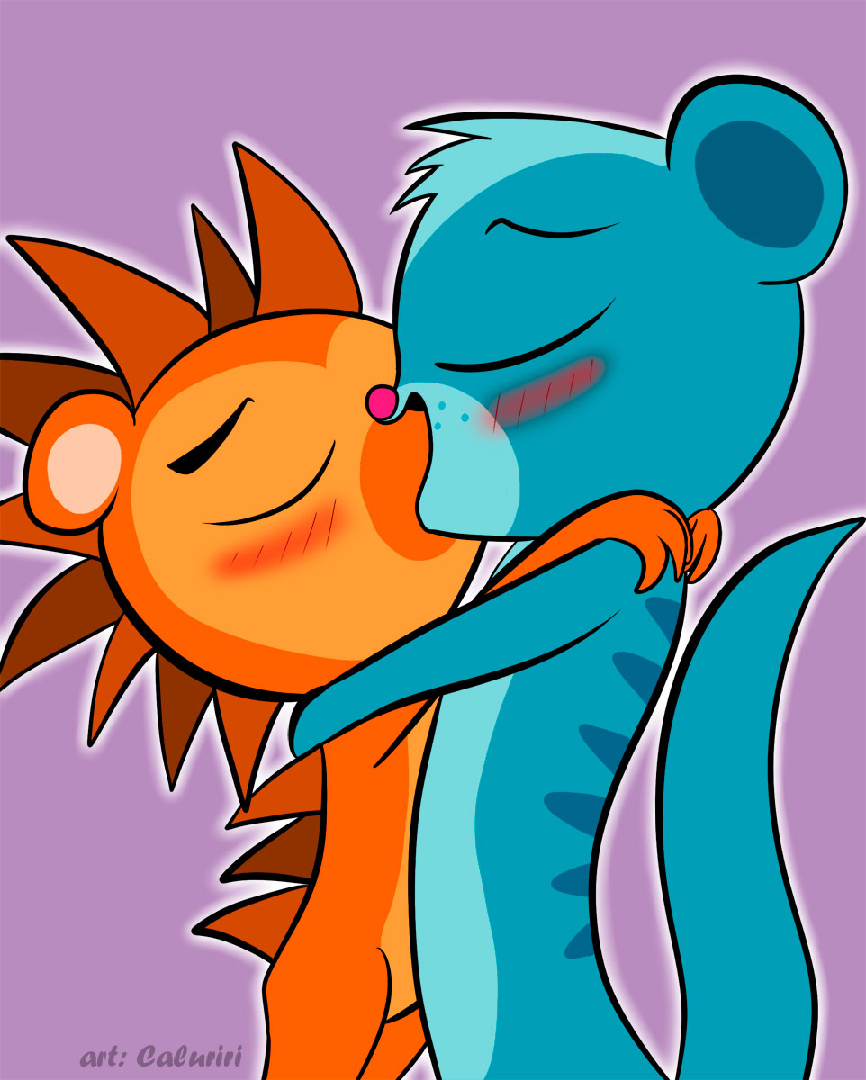 blue_fur blush caluriri duo fur gay hedgehog kissing littlest_pet_shop male mammal mongoose orange_fur pink_nose russell_ferguson sunil_nevla