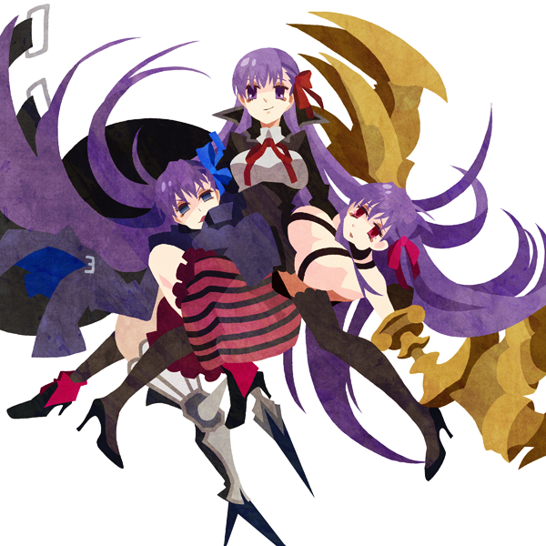bb_(fate)_(all) bb_(fate/extra_ccc) breasts claws fate/extra fate/extra_ccc fate_(series) huge_breasts kuroihato long_hair meltlilith multiple_girls pantyhose passion_lip purple_eyes purple_hair