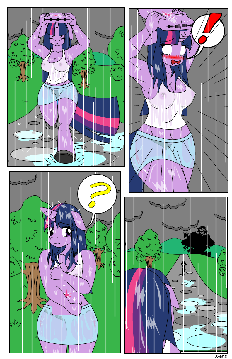 ? anthro anthrofied arms_above_head blush breasts cleavage clothed clothing cloud clouds comic covering cutie_mark dekomaru embarrassed equine eyes_closed female friendship_is_magic fur grass hair horn horse looking_down mammal multi-colored_hair my_little_pony navel nipples open_mouth outside panties path pony puddle purple_eyes purple_fur purse rain running shirt shocked skirt storm tank_top thehotroom translucent tree twilight_sparkle_(mlp) underwear unicorn wet wet_fur wet_hair wet_shirt