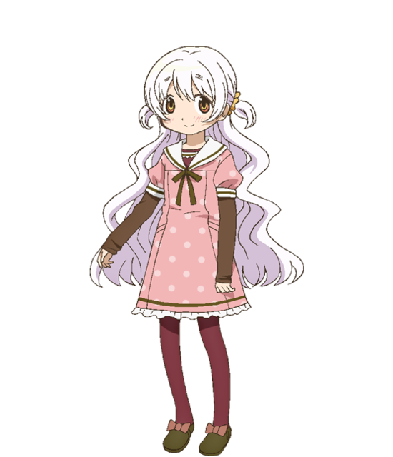 aoki_ume dress full_body long_hair long_sleeves looking_at_viewer mahou_shoujo_madoka_magica mahou_shoujo_madoka_magica_movie momoe_nagisa non-web_source official_art pantyhose polka_dot ribbon shoes silver_hair smile solo transparent_background two_side_up yellow_eyes