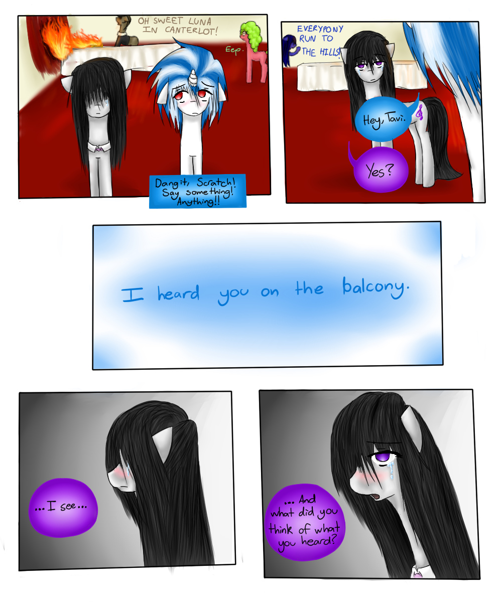 black_hair blue_hair blush comic dialog english_text equine female feral friendship_is_magic fur grey_fur hair hewhoerasesmost horn horse male mammal my_little_pony octavia_(mlp) pony purple_eyes red_eyes standing text two_tone_hair unicorn vinyl_scratch_(mlp) white_fur