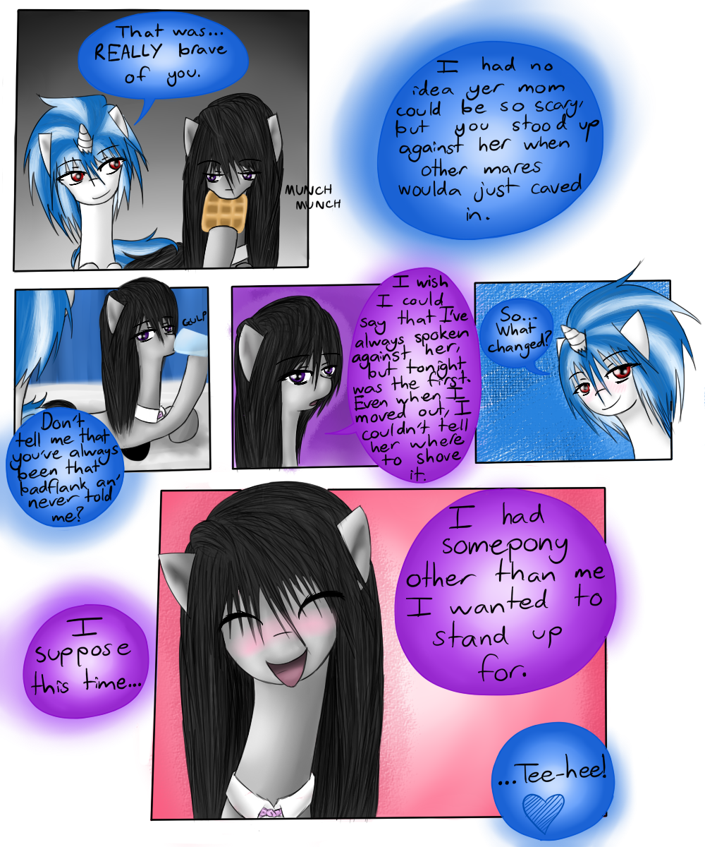 black_hair blue_hair comic cutie_mark dialog duo english_text equine eyes_closed female feral food friendship_is_magic fur grey_fur hair hewhoerasesmost horn horse inside mammal my_little_pony octavia_(mlp) pony purple_eyes red_eyes text two_tone_hair unicorn vinyl_scratch_(mlp) white_fur