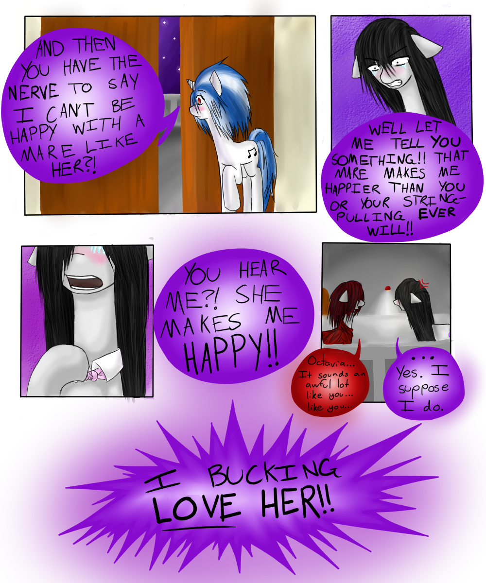 black_hair blue_hair comic cutie_mark dialog english_text equine female feral friendship_is_magic fur grey_fur group hair hewhoerasesmost horn horse mammal my_little_pony octavia_(mlp) pony red_eyes red_hair standing text two_tone_hair unicorn vinyl_scratch_(mlp) white_fur