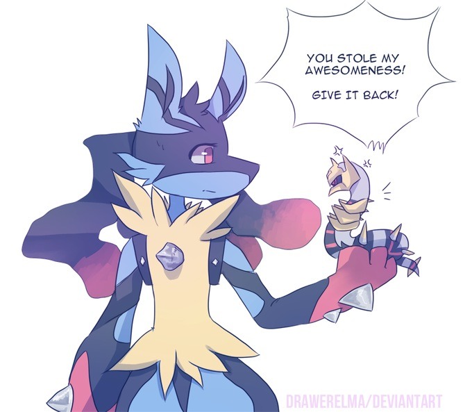 ambiguous_gender angry bigger_version_at_the_source drawerelma giratina lucario mega_evolution mega_lucario nintendo pok&eacute;mon red_eyes video_games