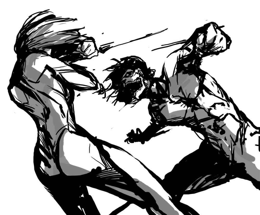 eren_yeager female_titan fight fighting giant monochrome monster muscle nude rogue_titan shingeki_no_kyojin