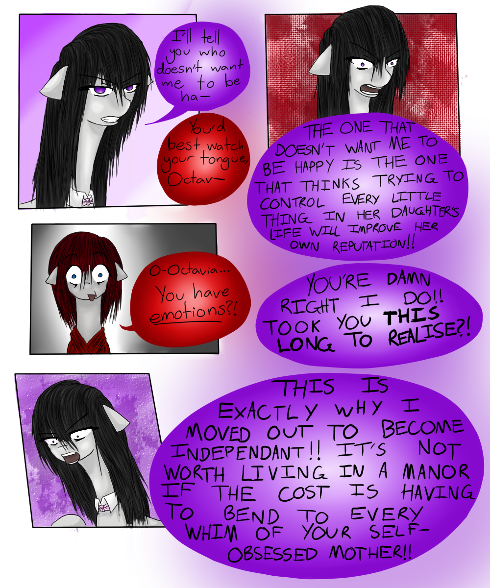 black_hair blue_eyes comic dialog duo english_text equine female feral friendship_is_magic fur grey_fur hair hewhoerasesmost horse mammal my_little_pony octavia_(mlp) pony purple_eyes red_hair text