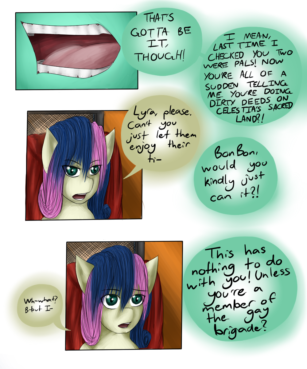 blue_eyes bonbon_(mlp) comic dialog english_text equine female feral friendship_is_magic hair hewhoerasesmost horse inside lyra_(mlp) lyra_heartstrings_(mlp) mammal my_little_pony pony text two_tone_hair