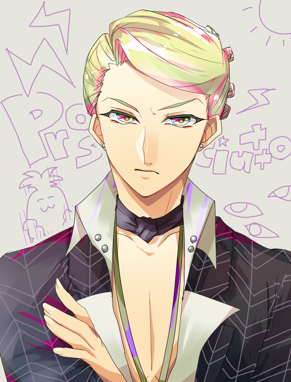 bad_id bad_pixiv_id blonde_hair blue_eyes formal highres jojo_no_kimyou_na_bouken male_focus prosciutto solo suit suou95