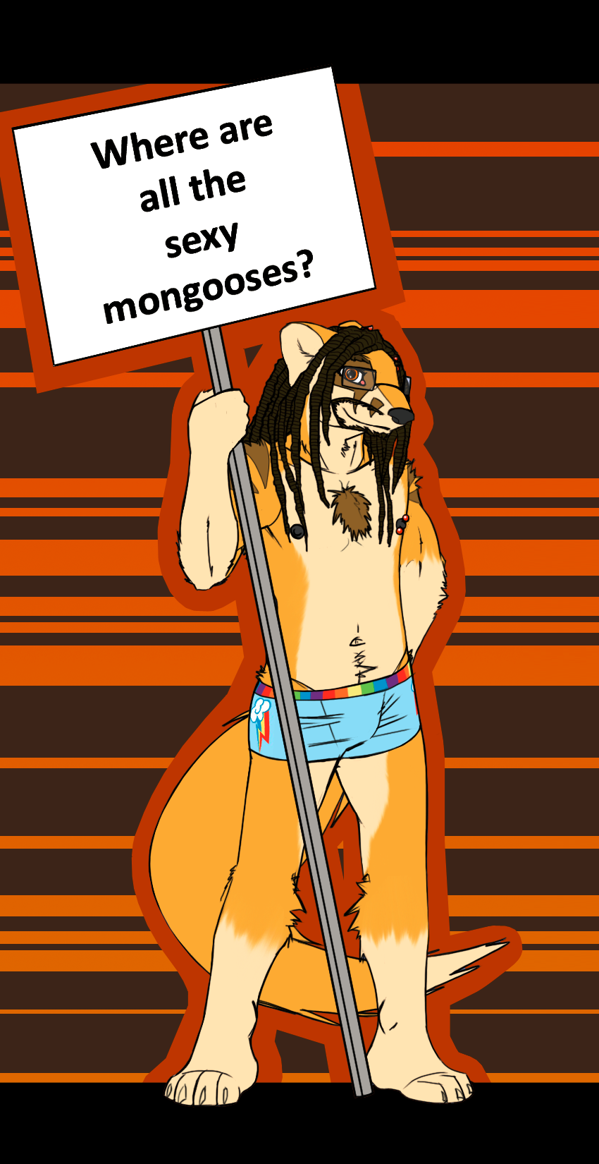 briefs bulge dreadlocks ear_piercing looking_at_viewer male mongoose pecs piercing rj smile solo topless underwear