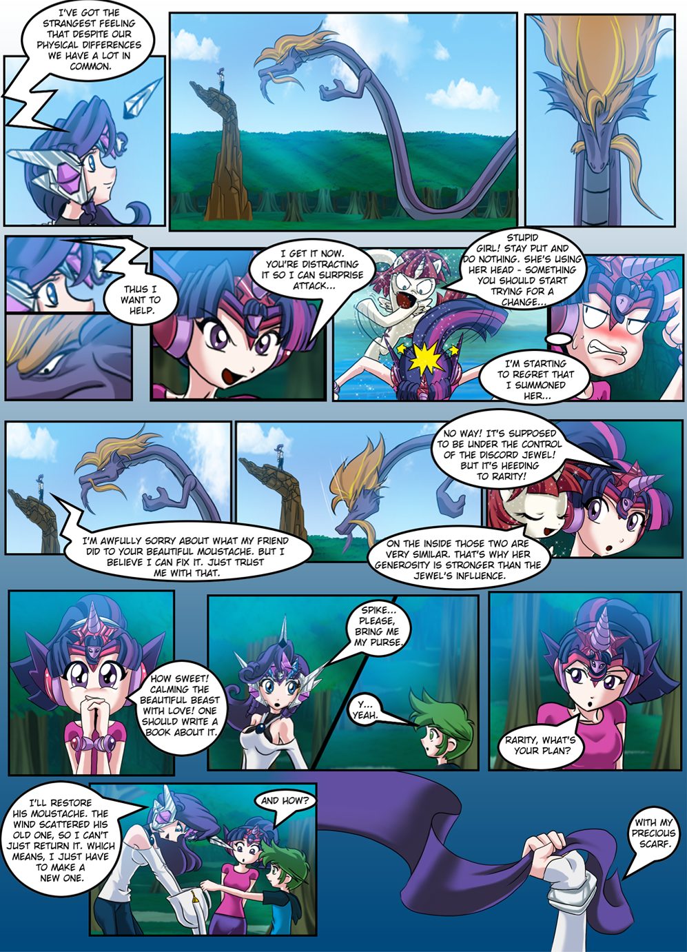 bow clothed clothing comic cutie_mark dialog english_text equine female friendship_is_magic hair horn horse human humanized lauren_faust_(character) magic mammal mauroz my_little_pony pony purple_hair rarity_(mlp) smack spike_(mlp) steven_magnet_(mlp) text tiara twilight_sparkle_(mlp) winged_unicorn wings