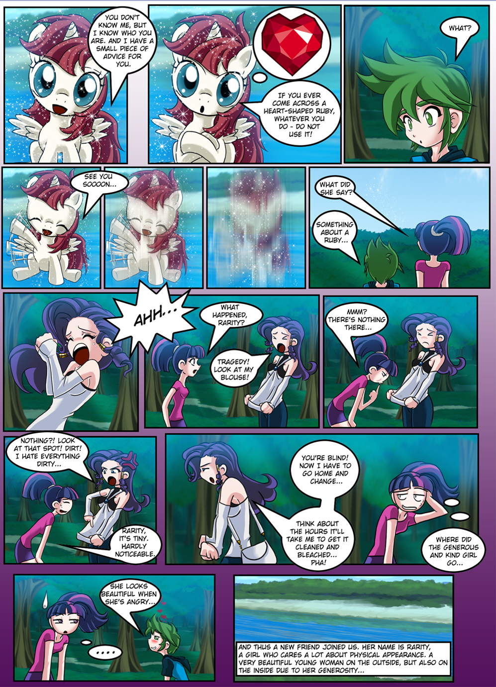 clothing comic cutie_mark dialog english_text equine female friendship_is_magic hair horn horse human humanized lauren_faust_(character) magic mammal mauroz my_little_pony pony purple_hair rarity_(mlp) spike_(mlp) text twilight_sparkle_(mlp) winged_unicorn wings