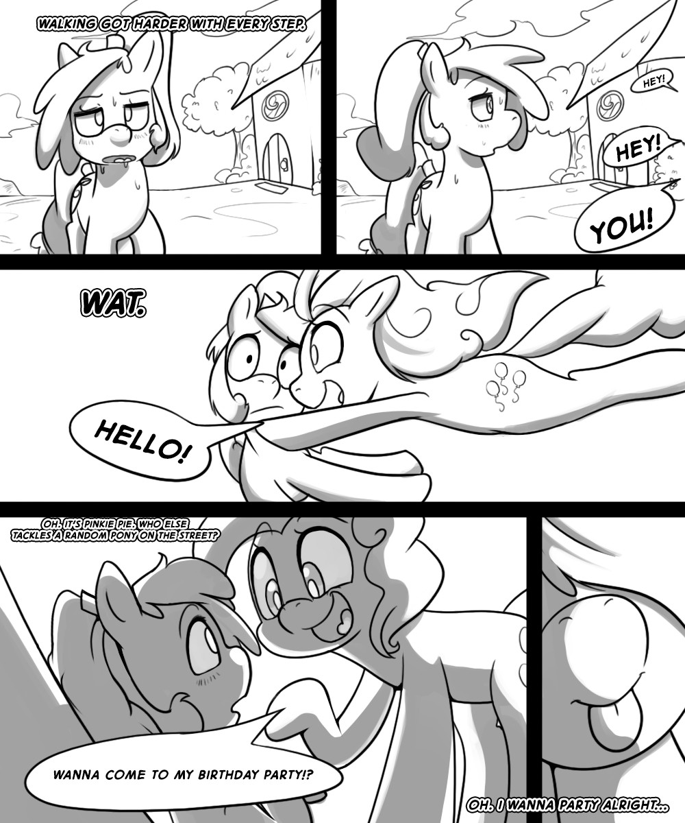 3mangos blush building comic cutie_mark dialog duo english_text equine female feral friendship_is_magic greyscale hair horse leaping mammal mango_(character) monochrome my_little_pony original_character outside pinkie_pie_(mlp) pony sweat text tongue tree walking