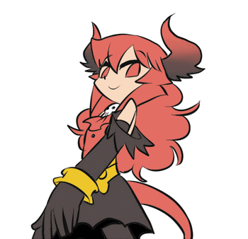 animated animated_gif black_legwear demon_girl demon_tail derivative_work elbow_gloves flat_chest flat_color gloves horns long_hair lowres maou_beluzel matsuda_yuusuke pantyhose red_eyes red_hair smile solo tail walking yuusha_to_maou