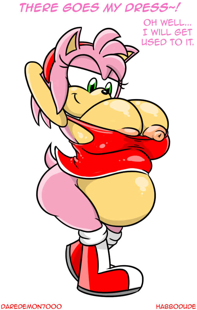 anthro areola big_belly big_breasts bottomless breasts clothing daredemon7000 english_text erect_nipples female green_eyes habbodude hair hedgehog huge_breasts mammal nipples pink_hair pregnant sega smile sonic_(series) text torn_clothing