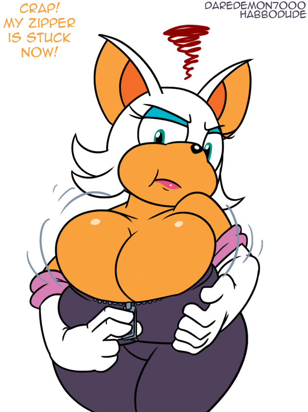 anthro bat big_breasts blue_eyes breasts cleavage clothed clothing daredemon7000 english_text female habbodude hair huge_breasts mammal rouge_the_bat sega solo sonic_(series) text white_hair
