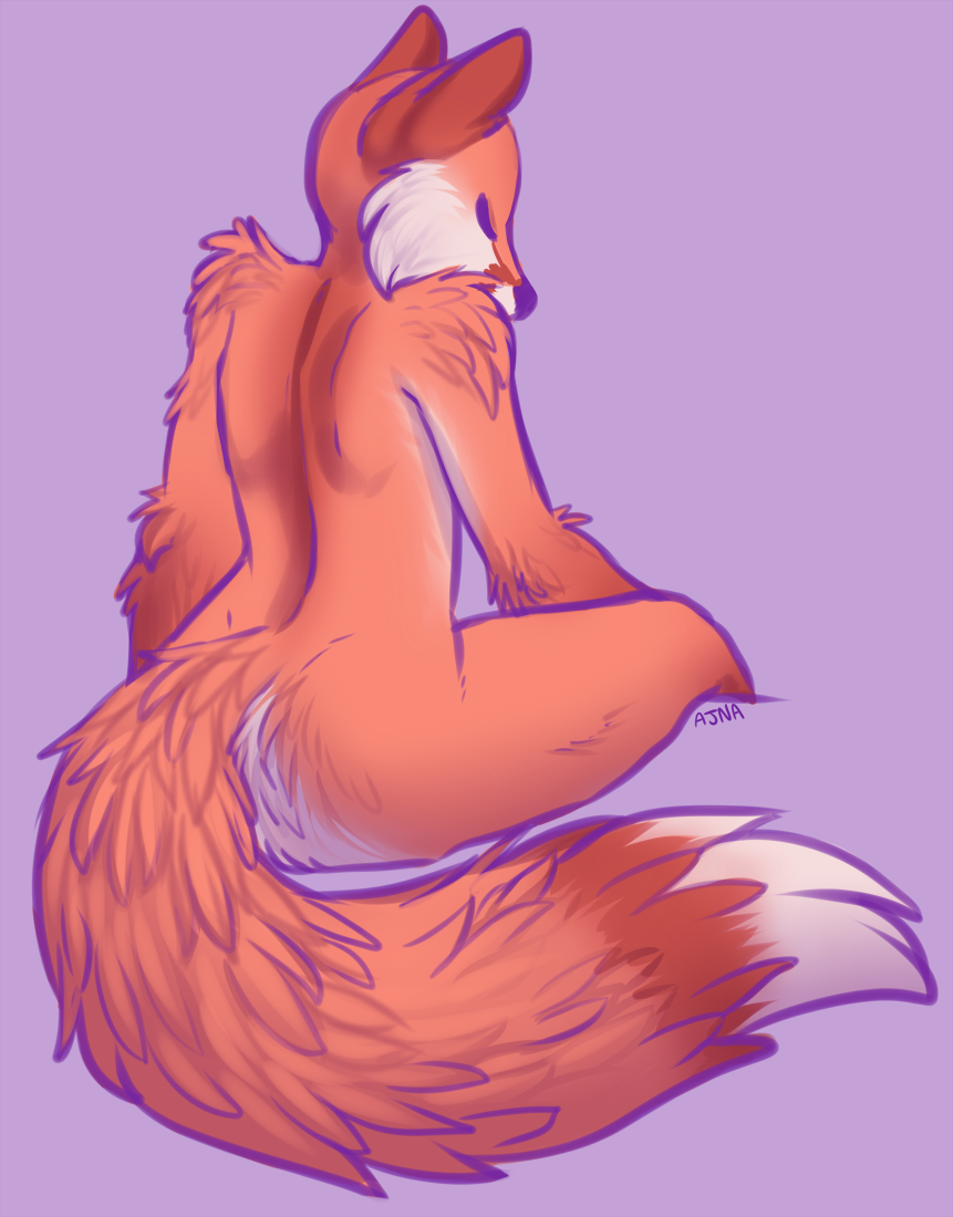ajna ambiguous_gender anthro canine eyes_closed fox fur mammal nude orange_fur simple_background solo