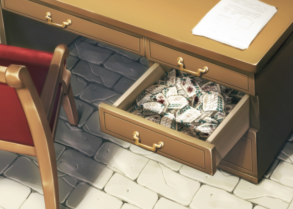 blood_stain chair desk drawer emblem floor no_humans paper shingeki_no_kyojin survey_corps_(emblem) suzaka