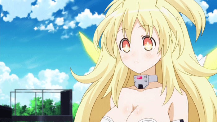 1girl animated animated_gif blonde_hair bouncing_breasts breasts choujigen_game_neptune large_breasts long_hair mecha_musume neptune_(series) pish solo yellow_eyes yellow_heart