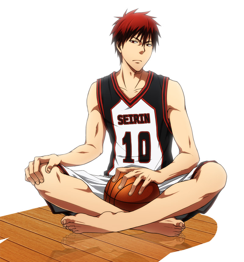 1boy basketball basketball_uniform kagami_taiga kuroko_no_basuke male male_focus red_eyes red_hair sitting solo sportswear