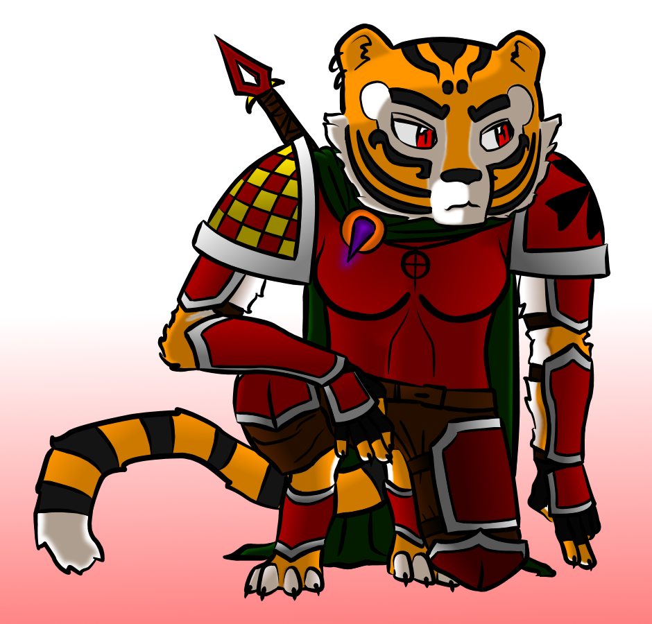 cape feline female jewelry kung_fu_panda madessi mammal master_tigress necklace plate_armour red_eyes sword tiger two-handed_sword weapon