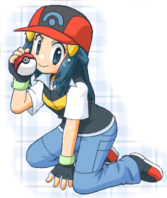 1girl alternate_costume blue_eyes cap cosplay fingerless_gloves gloves hair_ornament happy hikari_(pokemon) kneeling lowres nintendo poke_ball pokemon pokemon_(anime) pokemon_(game) satoshi_(pokemon) satoshi_(pokemon)_(cosplay) shoes small_breasts smile solo