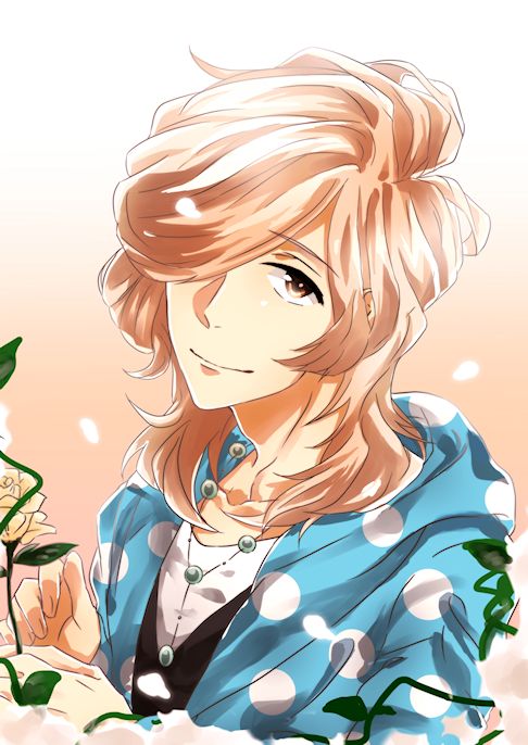 asahina_louis bad_id bad_pixiv_id blonde_hair brothers_conflict flower hair_over_one_eye hood hoodie jewelry long_hair male_focus necklace smile solo yellow_eyes