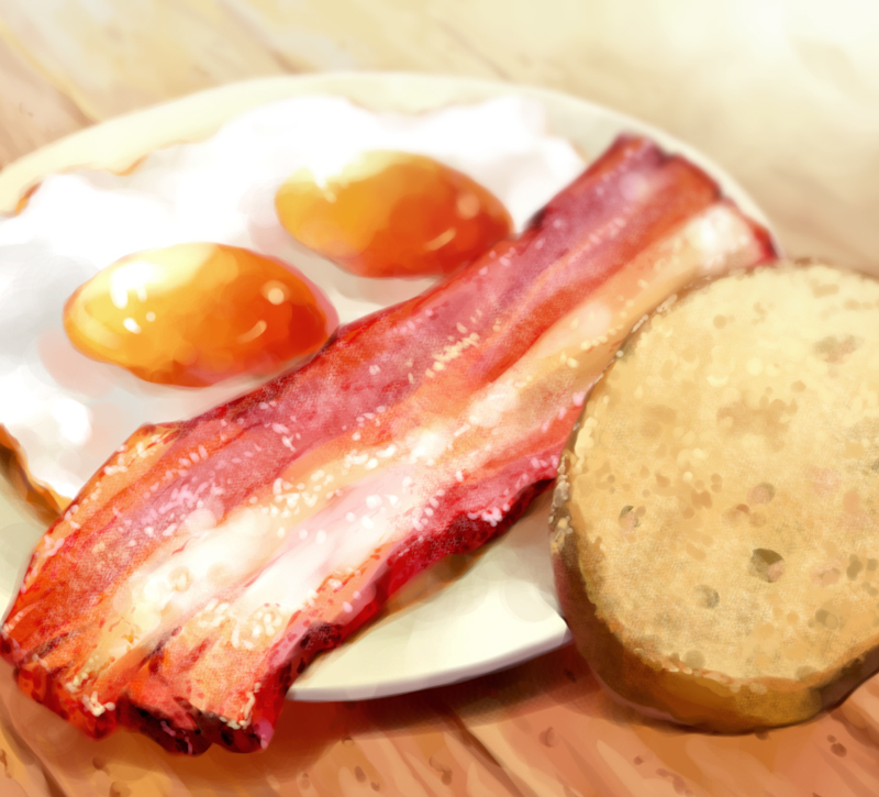bacon bread breakfast closed_mouth egg food lpo! meat no_humans original plate realistic sunny_side_up_egg