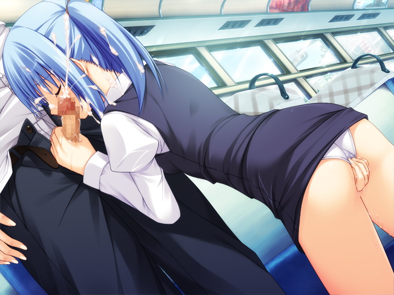 1girl blue_hair blush censored eyes_closed game_cg kuromitsu_rika penis school_uniform siren_nattara_2_byou_de_ecchi!? softhouse_seal solo_focus uniform