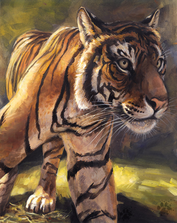 ambiguous_gender blotch feline feral field mammal outside painting_acrylic solo stripes tess_garman tiger
