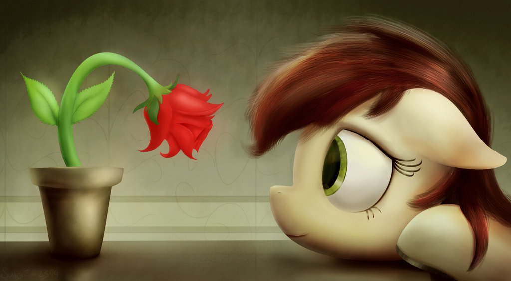backround cilia colored ears_down equine female feral flower flowerpot friendship_is_magic green_eyes hair hooves horse mammal my_little_pony nude pony red_hair simple_background smile