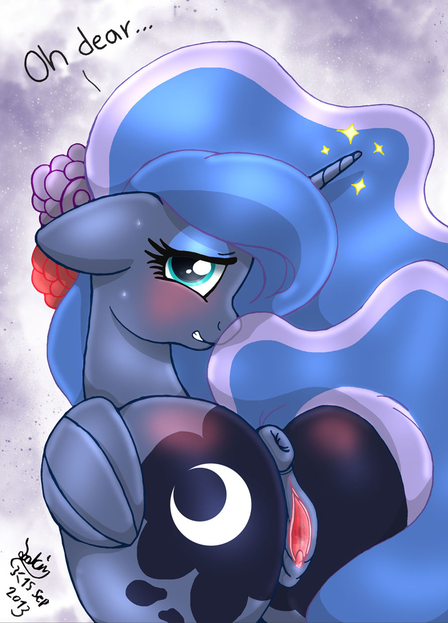 anus blush butt clitoral_winking clitoris equine female feral friendship_is_magic hair horn horse joakaha long_hair looking_back mammal my_little_pony pony princess_luna_(mlp) puffy_anus pussy solo winged_unicorn wings